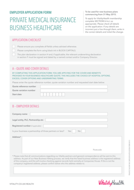 VitalityHealth Employer Application Form
