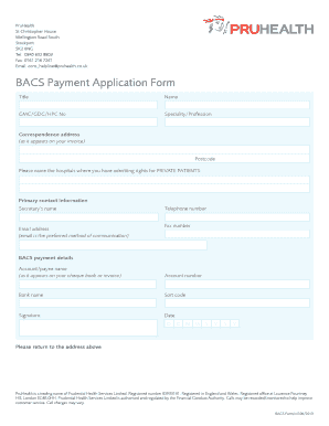PruHealth BACS Payment Application Form
