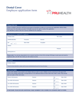 Employee Dental Cover Application Form