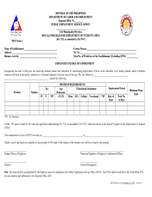 SPES Form 1 Employer Commitment