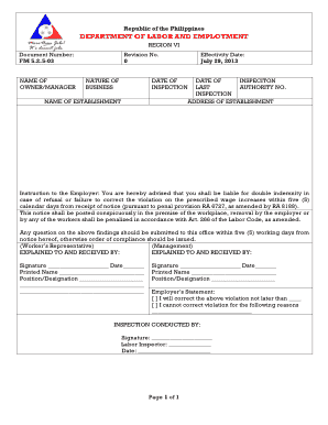 Philippines Labor Inspection Notice