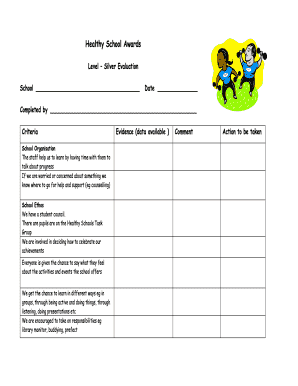 Healthy School Awards Silver Evaluation Form