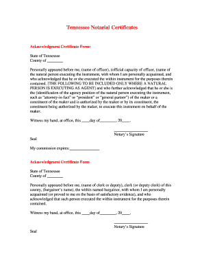 Tennessee Notarial Certificates