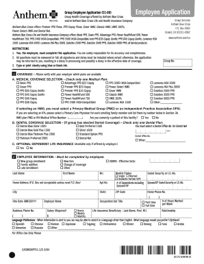 Anthem Blue Cross Employee Health Coverage Application