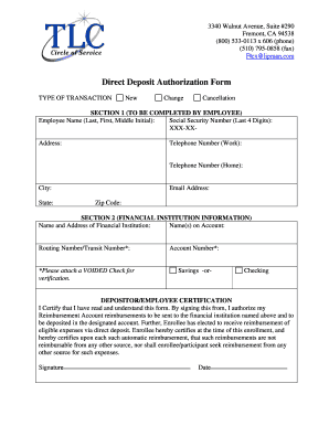 Direct Deposit Authorization Form