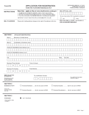 DEA Form 510 Application for Registration