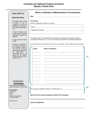 Notice of Alteration of Memorandum of Incorporation