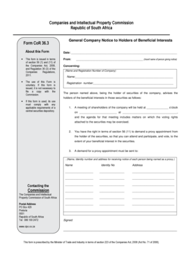 General Company Notice to Holders of Beneficial Interests