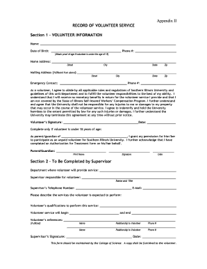 Southern Illinois University Volunteer Service Agreement