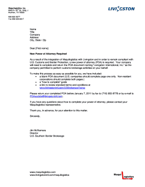 Power of Attorney for Customs Brokerage
