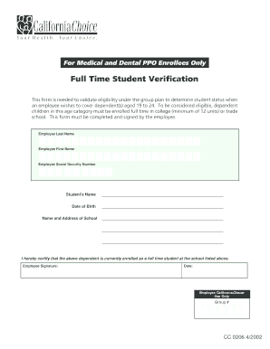 Full Time Student Verification Form