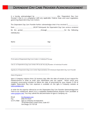 Dependent Day Care Provider Acknowledgement