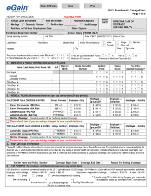 2013 Employee Benefits Enrollment Form