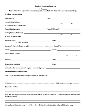 Student Registration Form for Artwork Submission