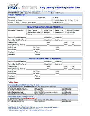 Early Learning Center Registration Form