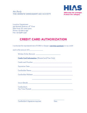 Hebrew Immigrant Aid Society Credit Card Authorization