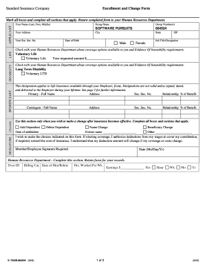 Standard Insurance Enrollment and Change Form