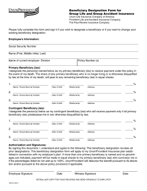 Beneficiary Designation Form for Group Life and Accident Insurance