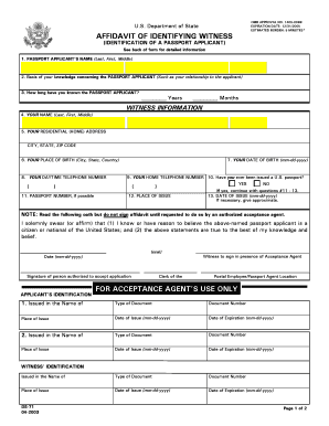 Affidavit of Identifying Witness for Passport Application