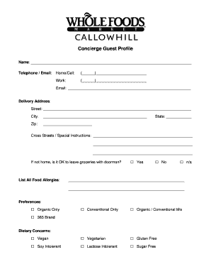 Concierge Grocery Delivery Form