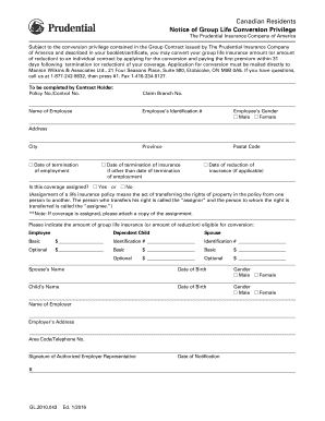 Canadian Group Life Conversion Notice