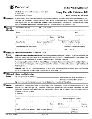 Prudential Partial Withdrawal Request Form