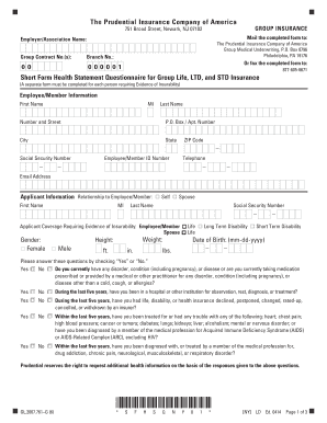 Short Form Health Statement Questionnaire for Group Life and Disability Insurance