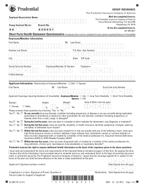 Prudential Group Insurance Health Statement Questionnaire