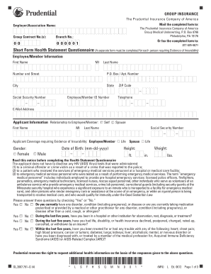 Prudential Group Life Insurance Health Statement Questionnaire