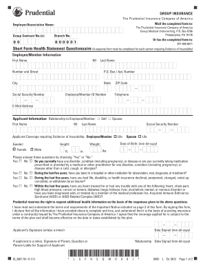 Prudential Group Medical Underwriting Form
