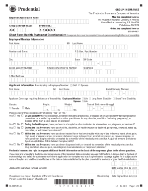 Prudential Group Insurance Health Statement Questionnaire
