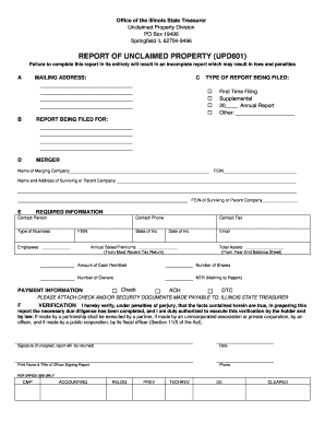 Illinois Unclaimed Property Report UPD601