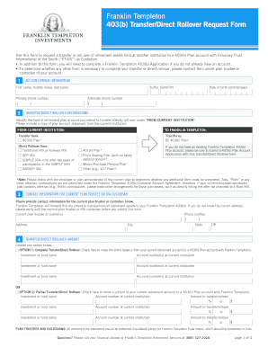 Franklin Templeton 403(b) Transfer/Direct Rollover Request Form