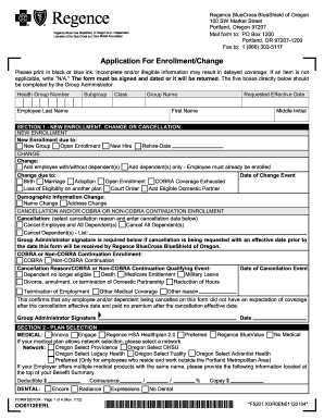 Regence BlueCross BlueShield of Oregon Enrollment Form
