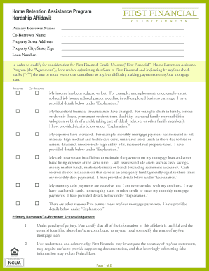 First Financial Home Retention Assistance Program Hardship Affidavit