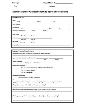 Diocese Employee Volunteer Application Form