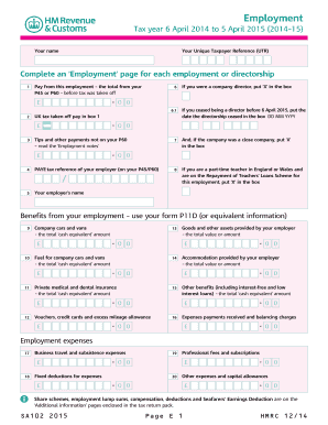 UK Self Assessment Employment Form