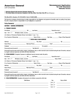 Reinstatement Application for Life Insurance