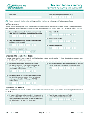 UK Self Assessment Tax Calculation Summary