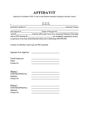 Affidavit for Cancellation of POC