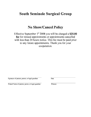 No Show/Cancel Policy Agreement
