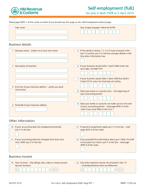 UK Self-Employment Tax Return Form