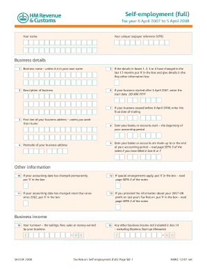 UK Self-Employment Tax Return Form
