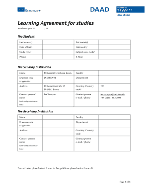 Learning Agreement for Erasmus Studies