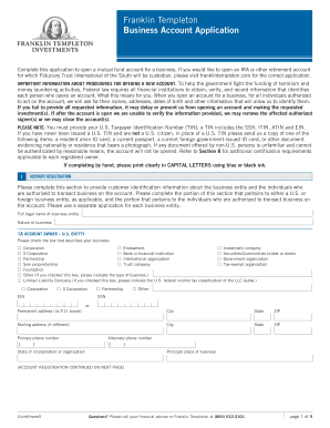 Franklin Templeton Business Account Application