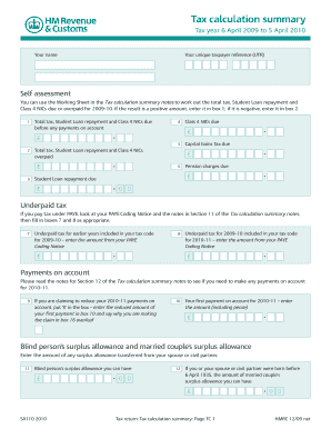 UK Self Assessment Tax Calculation Summary