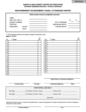 Santa Clara County Non-Permanent Reassignment Hourly Attendance Report