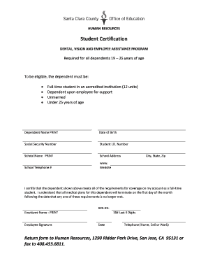 Student Certification for Dental Vision and EAP