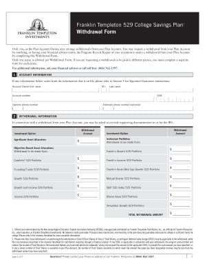 Franklin Templeton 529 College Savings Plan Withdrawal Form