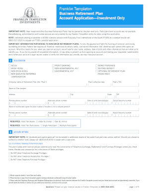 Franklin Templeton Business Retirement Plan Application